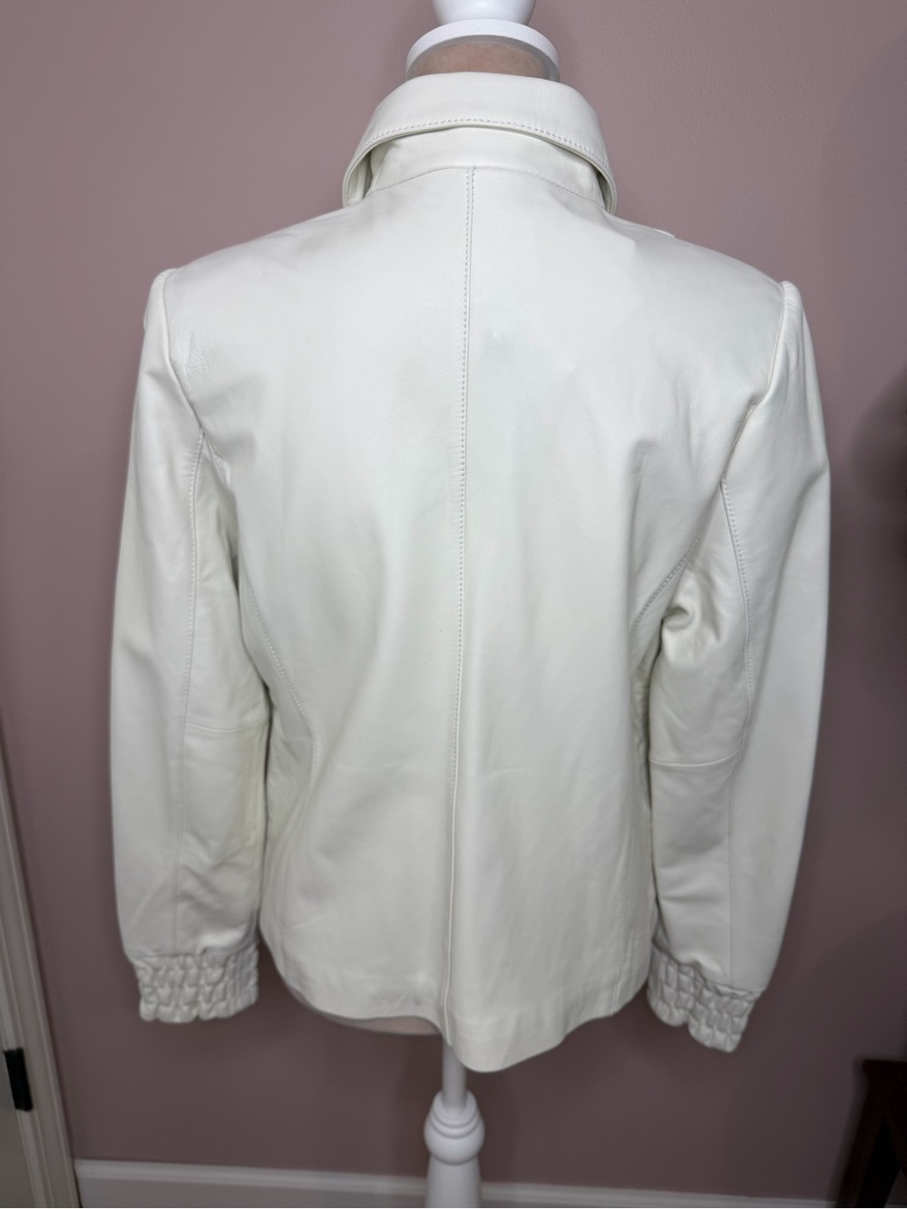 Montanaco Women's White Leather Jacket Ruched Side Panels Medium Vintage NWT - Picture 4 of 13